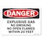 Signmission OSHA Sign, 7" H, 10" W, Aluminum, Explosive Gas No Smoking or Open Flames Within 20 Fe, Landscape OS-DS-A-710-L-19349 - alternate 1